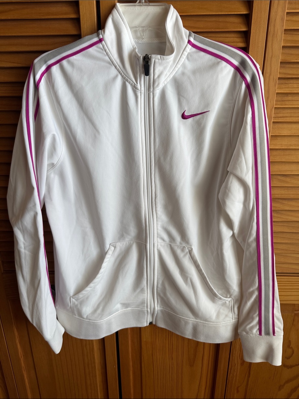 Nike White Track Jacket with Pink Stripe Accents